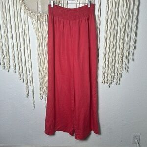 Boden Coral Linen Wide Leg Shirred Waist Pull on Pant Size 8Long